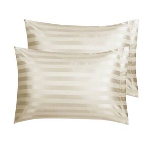 SATIN GOLD STRIPED PILLOW CASE 2 PACK QUEEN SIZE